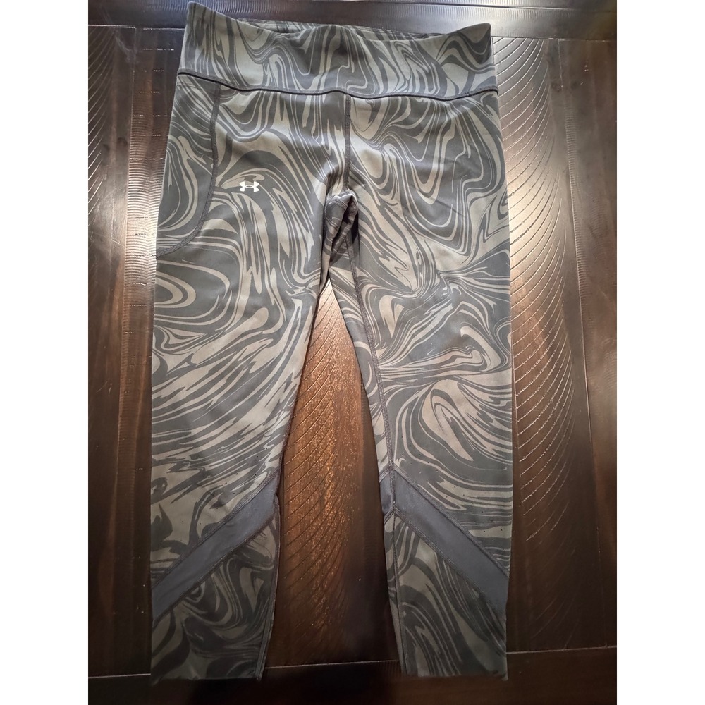 Under Armour HeatGear Marble Swirl Mesh Panel Cropped Leggings Grey Black Womens